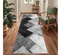 Siunwdiy Tappeto Cucina Antiscivolo Lavabile, Passatoia per Corridoio e Ingresso,Moderno Geometrico Grigio, Nero，100 x 180 cm