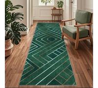 Siunwdiy Tappeto Cucina Antiscivolo Lavabile, Passatoia per Corridoio e Ingresso,Moderno Geometrico Verde，120 x 280 cm