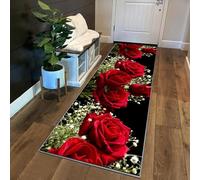 Siunwdiy Tappeto Cucina Antiscivolo Passatoia Ingresso Lavabile 2.4 Metri Rosa rossa nera Tappeto da cucina 3D Motivo Floreale Tappeto Runner per Casa cucina,corridoio,Entrata,50x240cm