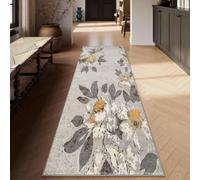 Siunwdiy Tappeto da Cucina 1.5 Metri Grigio-giallo Passatoia Cucina Antiscivolo Lavabile Floreale Tappeto Cucina Antiscivolo Tappeto Corridoio Per Cucina,Camera Da Letto,Soggiorno,90 x 150 cm