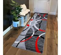 Siunwdiy Tappeto da Cucina 2.2 Metri Rosso e grigio Passatoia Cucina Antiscivolo Lavabile Géométrie Moderne Tappeto Cucina Antiscivolo Tappeto Corridoio Per Cucina,Camera Da Letto,Soggiorno，50x220cm