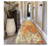 Siunwdiy Tappeto Passatoia Cucina Antiscivolo 4 Metro Tappeto Lungo per Corridoio Lavabile Tappeti Runner Ingresso Morbido con Motivo Astratto Marrone Arancione 80x400cm