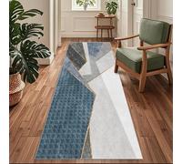 Siunwdiy Tappeto Passatoia per Casa, Antiscivolo e Lavabile, per Cucina Corridoio Ingresso, Blu e Grigio, Stile Geometrico Moderno，100 x 180 cm