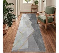 Siunwdiy Tappeto Passatoia per Casa, Antiscivolo e Lavabile, per Cucina Corridoio Ingresso,Grigio-Oro Geometrico Moderno，70 x 140 cm