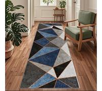 Siunwdiy Tappeto Passatoia per Casa, Antiscivolo e Lavabile, per Cucina Corridoio Ingresso,Moderno Geometrico Blu, Nero，100 x 180 cm