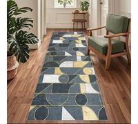 Siunwdiy Tappeto Passatoia per Casa, Antiscivolo e Lavabile, per Cucina Corridoio Ingresso,Moderno Geometrico Blu e Grigio，100 x 180 cm