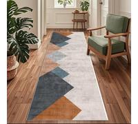 Siunwdiy Tappeto Passatoia per Casa, Antiscivolo e Lavabile, per Cucina Corridoio Ingresso,Moderno Geometrico Marrone, Blu，100 x 180 cm