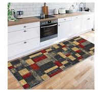 Siunwdiy Tappeto passatoia per corridoio, Marrone, grigio scuro, rosso, antiscivolo, patchwork, lavabile, al metro, per camera da letto, corridoio,Salotto Ingresso, lungo regolabile,50X150CM