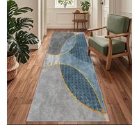 Siunwdiy Tappeto Runner Antiscivolo e Lavabile per Cucina, Corridoio e Ingresso, Blu e Grigio, Stile Geometrico Moderno，100 x 180 cm