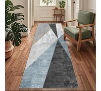 Siunwdiy Tappeto Runner Antiscivolo e Lavabile per Cucina, Corridoio e Ingresso, Blu e Grigio, Stile Geometrico Moderno，70 x 140 cm