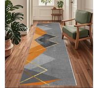 Siunwdiy Tappeto Runner Antiscivolo e Lavabile per Cucina, Corridoio e Ingresso,Moderno Geometrico Grigio, Arancione，120 x 280 cm
