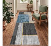 Siunwdiy Tappeto Runner Antiscivolo e Lavabile per Cucina, Corridoio e Ingresso,Moderno Geometrico Grigio e Blu，70 x 140 cm