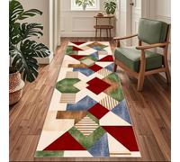 Siunwdiy Tappeto Runner Antiscivolo e Lavabile per Cucina, Corridoio e Ingresso,Moderno Geometrico Rosso e Verde，70 x 140 cm