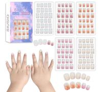 SIUSIO 120 pezzi, 5 confezioni di pressa sulle unghie per bambini, in acrilico, per unghie finte, con copertura completa, gradiente, colore arcobaleno, bastone corto su kit per nail art sbagliato, set