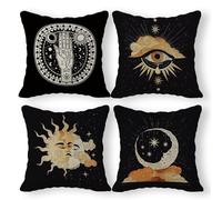 SiuSue Set di 4 federe per cuscini in lino, decorazione con tarocchi, decorazione per la stanza, per divano, letto, dormitorio universitario, decorazione (45,7 x 45,7 cm)