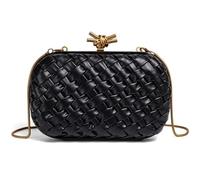 SIUSYACI Borsa da sera intrecciata pochette da donna borsa a tracolla in pelle intrecciata con nodo per festa di nozze ballo, nero