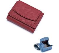 SIUSYACI Mini portafoglio in vera pelle con blocco per carte di credito, organizer tascabile, con portamonete, Vino rosso, Moda