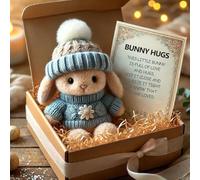 SIUVEY Mini Bunny Hug Cute Easter Gift,Easter Plush Bunny with Knitted Hat & Gift Box,Cute Handmade Emotional Support Bunny with Inspirational Card, Handmade Emotional Support Positive Bunny (b)