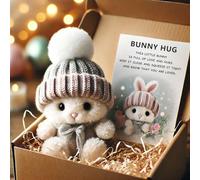 SIUVEY Mini Bunny Hug Cute Easter Gift,Easter Plush Bunny with Knitted Hat & Gift Box,Cute Handmade Emotional Support Bunny with Inspirational Card, Handmade Emotional Support Positive Bunny (a1)