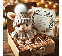 SIUVEY Mini Bunny Hug Cute Easter Gift,Easter Plush Bunny with Knitted Hat & Gift Box,Cute Handmade Emotional Support Bunny with Inspirational Card, Handmade Emotional Support Positive Bunny (d)