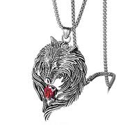 SiVaji Necklace Collana Uomo Donna Gioielli Ciondolo Pendente Necklaceteschio Vintage Testa di Lupo Ciondolo Collana Uomini Partito Matrimonio Diamante Rosso con Catena