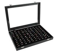 Siveit Espositore per anelli, scatola organizer con coperchio trasparente, porta anelli, espositore per negozi, gioielli, anelli, orecchini (100 scomparti, nero)