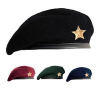 Sivi Berretto tradizionale in stile militare con stella in metallo, ispirato a Che Guevara, berretto di lana francese per uomo e donna, nero, M (taglia unica)