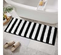 Sivilife Tappeto runner a righe bianche e nere, lavabile, antiscivolo, per pavimento del bagno, assorbe l'acqua, lungo tappeto da bagno geometrico, morbido, runner per bagno, doccia, vasca da bagno