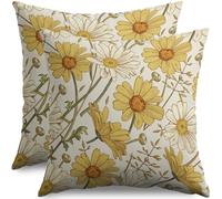 Sivirary Set di 2 federe per cuscini con margherite gialle, 40 x 40 cm, vintage, decorative, per esterni, primavera, estate, rustiche, floreali, decorazioni stagionali, per divano e letto