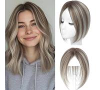 SIVOTATO Topper per capelli da donna, capelli veri, base svizzera, legati a mano, invisibili, copertura a 360°, parrucca naturale, 7 x 10 cm, base svizzera (4T6/613)