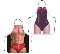 SIVZUMO 2 Pezzi Grembiule da Cucina Coppia, Grembiule Divertente Novità, Grembiule Sexy Impermeabile per Uomini e Donne, BBQ Party