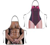 SIVZUMO 2 Pezzi Grembiule da Cucina Coppia, Grembiule Divertente Novità, Grembiule Sexy Impermeabile per Uomini e Donne, BBQ Party