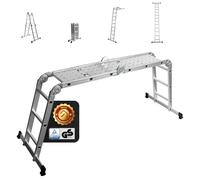 siwitec Scala multiuso 4 x 3 gradini, scala con 2 piastre di ponteggio, scala a pioli fino a 150 kg, scala a pioli, scala in alluminio, scala domestica, 12 gradini, certificata TÜV/GS