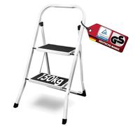 siwitec Scala pieghevole con asta in acciaio, 2 gradini, 150 kg, colore bianco