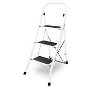 siwitec Scaletta pieghevole in acciaio con 3 gradini, bianco, piccola scala con tappetini antiscivolo, portata 150 kg, certificazione TÜV/GS, scala pieghevole, sgabello, scala domestica, 3 gradini