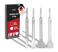 siwitec Set di scalpelli SDS Plus, 4 pezzi: 1 scalpello a punta, 1 scalpello piatto, 1 scalpello largo, 1 scalpello per piastrelle lungo 250 mm, scalpello SDS Plus, resistente agli urti per