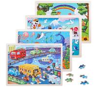 SIWOKJJO Puzzle a partire da 4 5 6 7 8 anni, 4 x 60 pezzi puzzle in legno per bambini, puzzle in legno Montessori per ragazzi e ragazze, vari temi per bambini