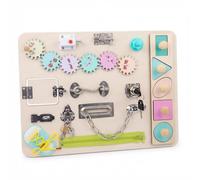 Six-Activity Sensory Board for Seniors, Wooden Panel with Screws, Shape Sorter, Zipper, Latches, Shoelace, Buttons, Fine Motor Skills, 15.35 x 11.6 Inches