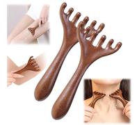 Six-Claw Meridian Massage Comb, strumento gua-Sha con manico lungo per cuoio capelluto in legno, strumento di massaggio per terapia a sei commozione per cuoio capelluto, viso, collo e spalle (2 pezzi)