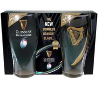 Six Nations - Set di due bicchieri da pinta con logo Guinness e arpa dorata in rilievo