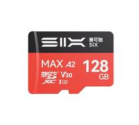 SIX Scheda micro SD M200 da 128 GB, lettura fino a 190 MB/s per registrazione continua 4K UHD, scheda di memoria microSDXC A2, U3, V30, da 128 GB, con adattatore per action camera, droni, console di