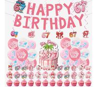 Six Seven - Decorazione per 67° compleanno, con spirale da appendere, striscione per cupcake, decorazione per feste di compleanno, rosso cerebro