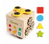Six-Sided Interactive Cube for Seniors, Wooden Activity Panel with Multiple Interactive Elements, Fine Motor Skills and Cognitive Stimulation, 6 x 6 x 6 Inches