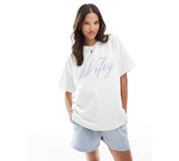 Six Stories - T-shirt color avorio con scritta "Wifey" azzurra in coordinato-Bianco XXL