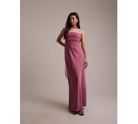 Six Stories - Vestito lungo da cerimonia a fascia in raso rosa scuro con bustino a pieghe e dettaglio foulard-Viola 44