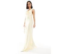 Six Stories - Vestito lungo da damigella d'onore in raso color limone con scollo ad anello-Giallo 34