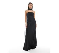 Six Stories - Vestito lungo da damigella in chiffon e raso nero con sciarpa al collo 36