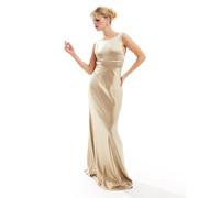Six Stories - Vestito lungo da damigella in raso champagne con scollo ad anello sul retro-Oro 34