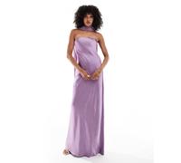Six Stories - Vestito lungo da damigella in raso color orchidea con sciarpa in chiffon al collo-Viola 38