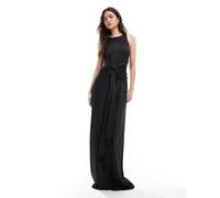 Six Stories - Vestito lungo da damigella in raso nero drappeggiato con nodo sul davanti 34